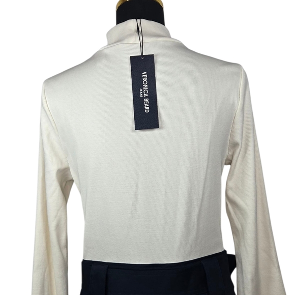 NWT $368 Veronica Beard Morrissey Contrast Belted Mini Dress White/Navy Size M - Picture 6 of 13